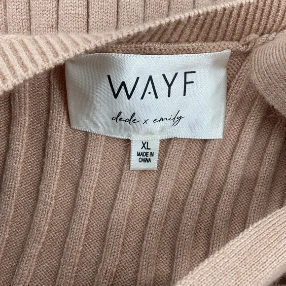 WAYF Ribbed Knit Midi Dress Long Sleeve‎ Tie Back Tan Size XL - Picture 6 of 8